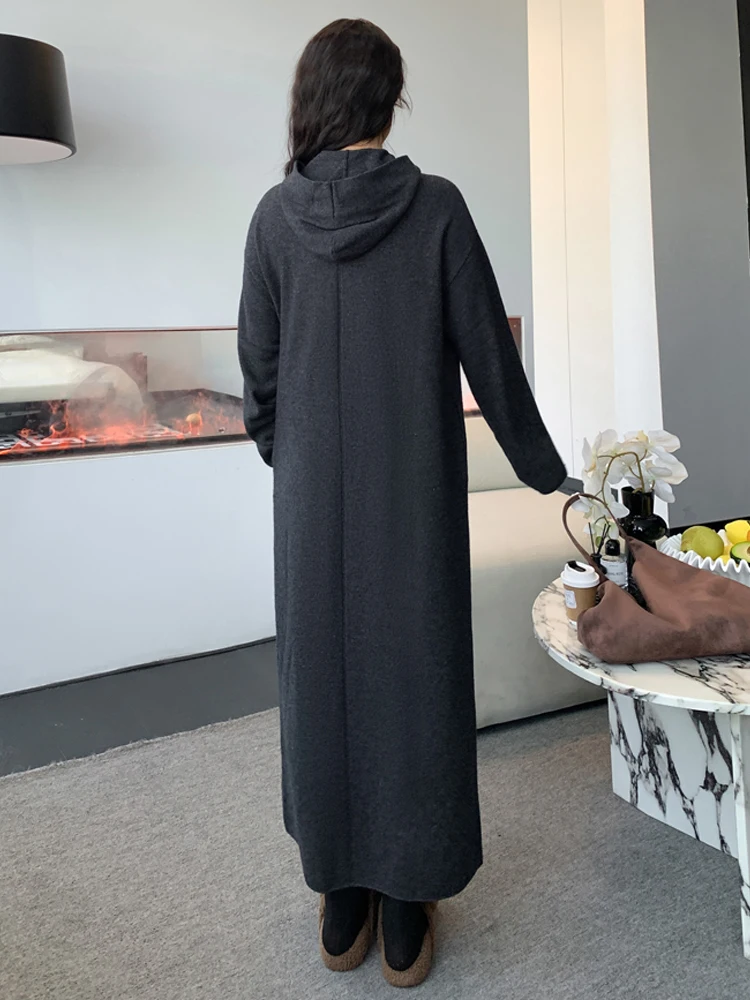 NYFS حجم كبير الحياكة فستان طويل فضفاض مريح عادية معطف بقلنسوة رداء للنساء الخريف الشتاء الكورية نمط 2025 Elbise #5