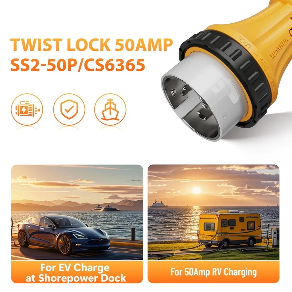 Адаптер питания для морского автофургона на 50 А, поворотный замок SS2-50P на 4-контактную розетку 50 А для лодки с прицепом для кемпера