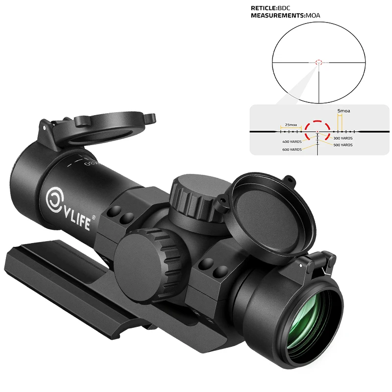 

CVLIFE 4x30 Rifle Scope with 30mm Tube Offset Scope Mount Compact Optics Riflescope Sight for picatinny Rail for Hunting Outdoor