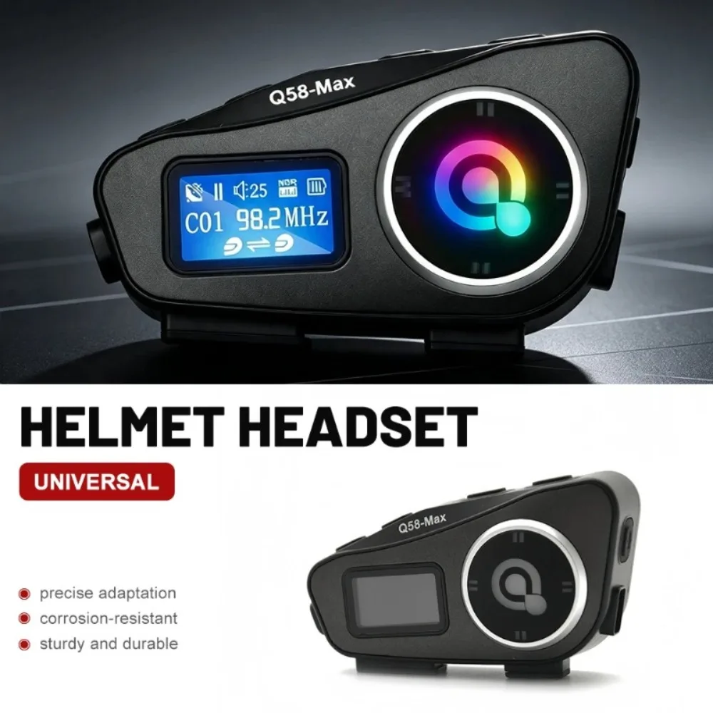Q58 Motorcycle Helmet Intercom Wireless Bluetooth Headset Moto LCD Display FM Walkie-Talkie Helmet Headset IP65 Waterproof