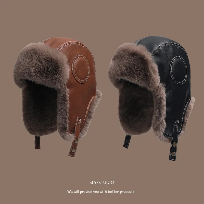 Leather Ushanka Men's Winter Thickened Fleece Warm-Keeping and Cold-Proof Northeast Cap Children's Outdoor Windproof Ear Protect