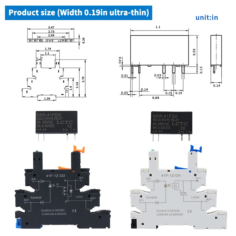 LCTC 1 قطعة SSR تتابع الحالة الصلبة DIN السكك الحديدية سليم وحدة التتابع SSR-41FDD SSR-41FDA تيار مستمر إلى التيار المتناوب تيار مستمر إلى تيار مستمر 6A مرحل عدم الاتصال مع LED