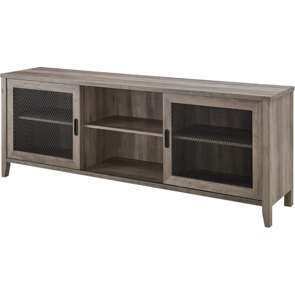 Industrial Farmhouse Sliding Metal Barn Door Wood TV Stand Storage Cabinet for TV's up to 80, 70 Inch, Grey view 6