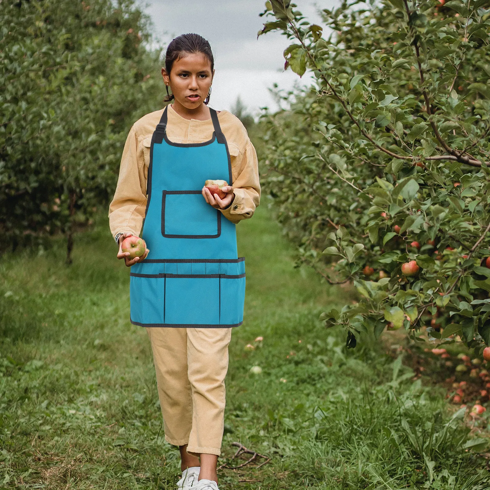 

Gardening Apron Sky-Blue Waterproof Back Toolkits Storage Sleeve-Less Worker Apron for Artist Gardener Architect Workwear