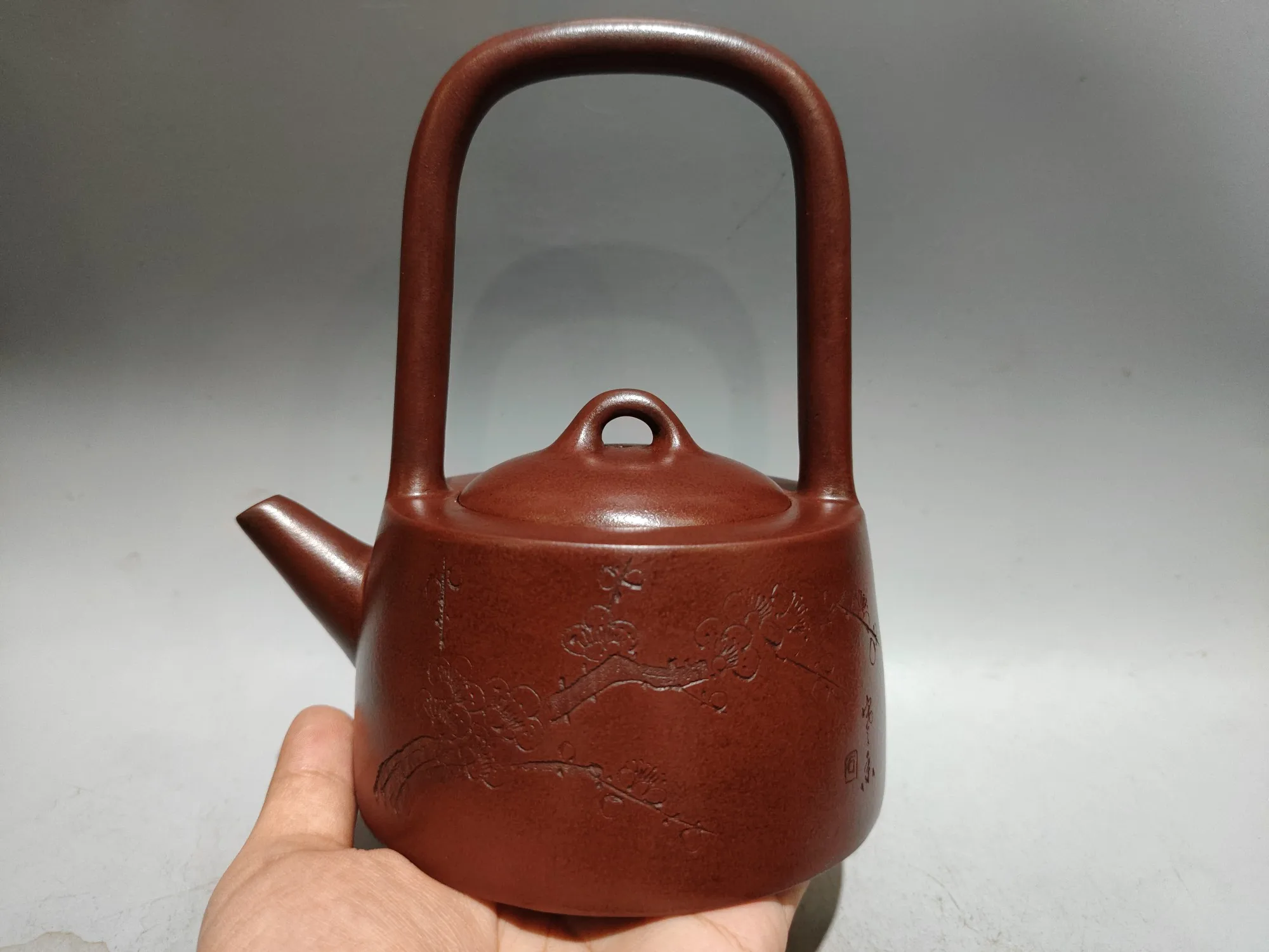 Yixing Purple Clay Teapot Old Purple Mud plum blossom pattern Well railing lifting pot Kettle Teapot Flagon Ornaments