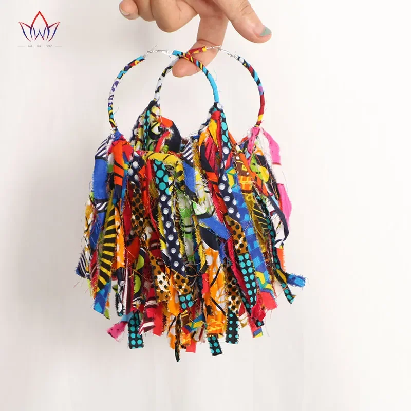 African Fabric Earrings Handmade Earrings With Tassels For Women African Print Ankara Big Oversized Earrings WYB1198