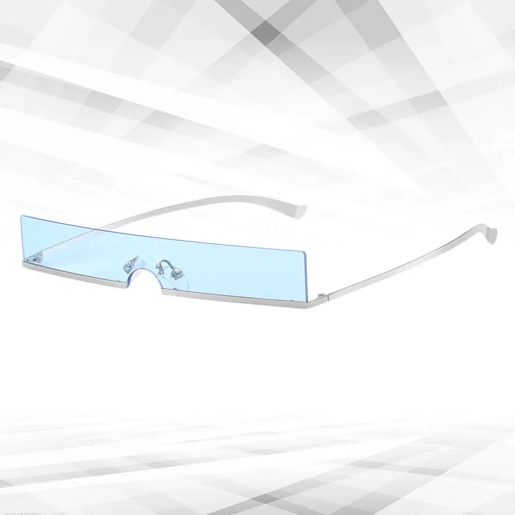 

1Pcs Uv Protection Sunglasses Rimless Rectangular Metal Frame Blue Fashion Chic Lightweight Durable Outdoor Beach