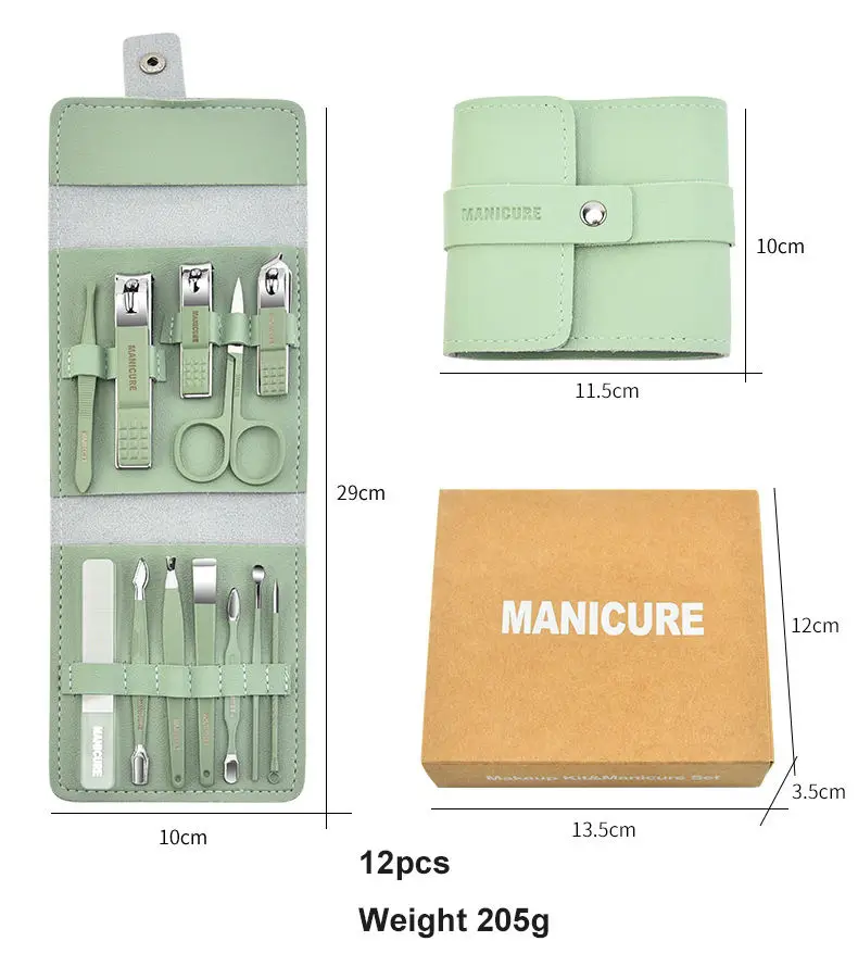 12pcs Manicure Set Nail Clippers Pedicure Cutters Kit Stainless Steel Fingernail Scissors Toe Nipper Remove With Pu Leather Case