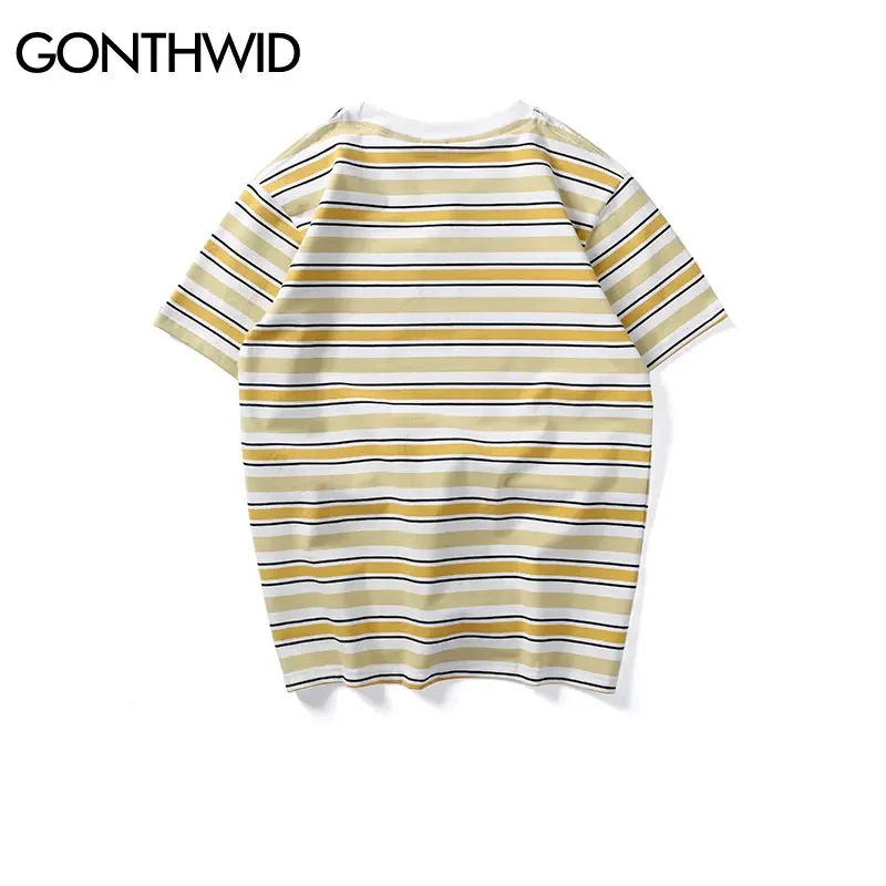 GONTHWID Harajuku Stripe T Shirts Men/Women Hip Hop Casual Cotton Short Sleeve Tops Tees Summer Fashion Tshirts Black Red Pink