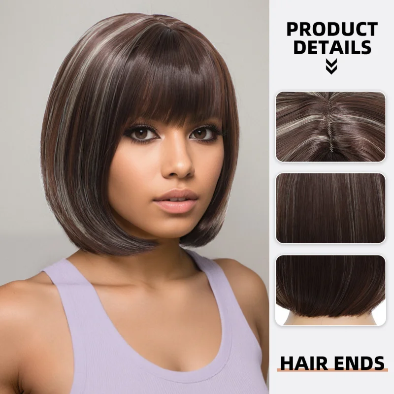 New short straight hair with bangs bobo European-style synthetic fiber wig for women full head cover