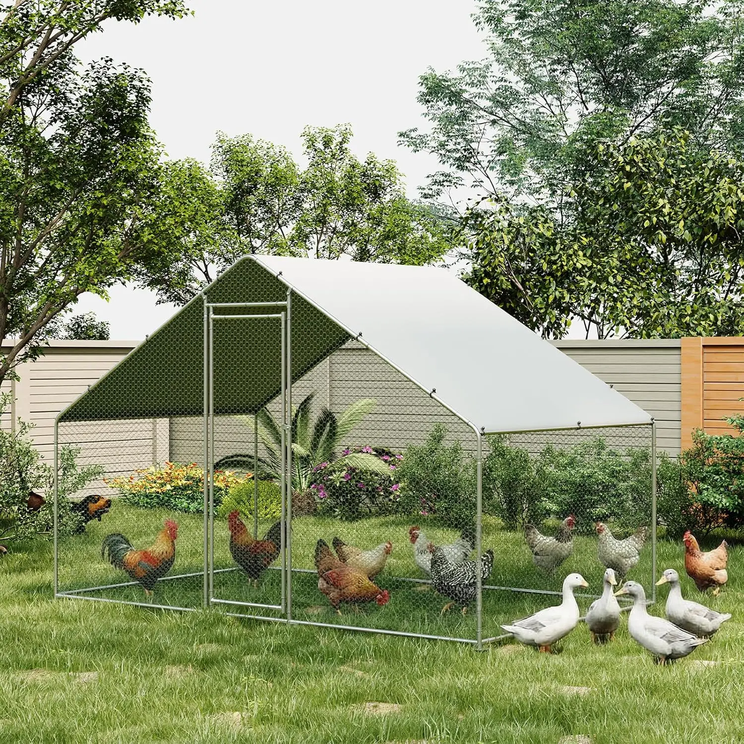 

Large Metal Chicken Coop Large Chicken Coop with Waterproof Anti UV Cover Outdoor Chicken Run for Yard 9 8 ft L x 6 6 ft W x 6