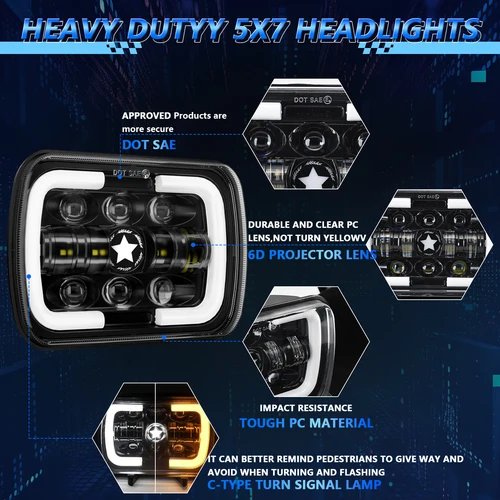 Imagen 2 del producto Faro cuadrado LED de 7x6, 5x7 pulgadas, Wrangler Jeep, 180W, 28000LM, DRL de cinco estrellas, señal de giro alta/baja, faro todoterreno de 9-32V