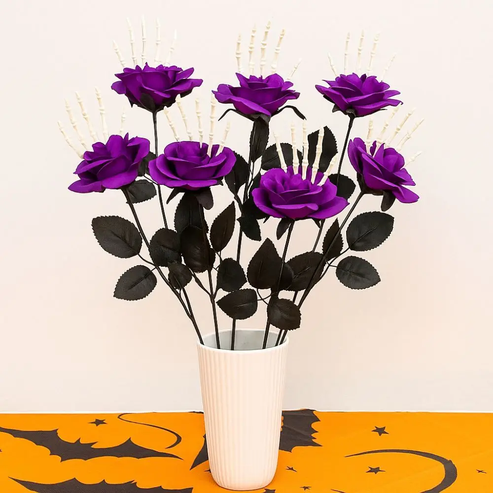 

49cm Halloween Artificial Rose Realistic Simulation Skeleton Hand Rose Bouquet Handmade Gothic Fake Flower Ghost Festival