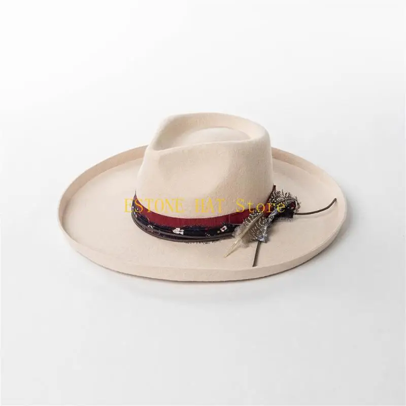 

49MF Homburg Top Hat Шерстяная шляпа Porkpie Hat для праздников и уличной фотографии