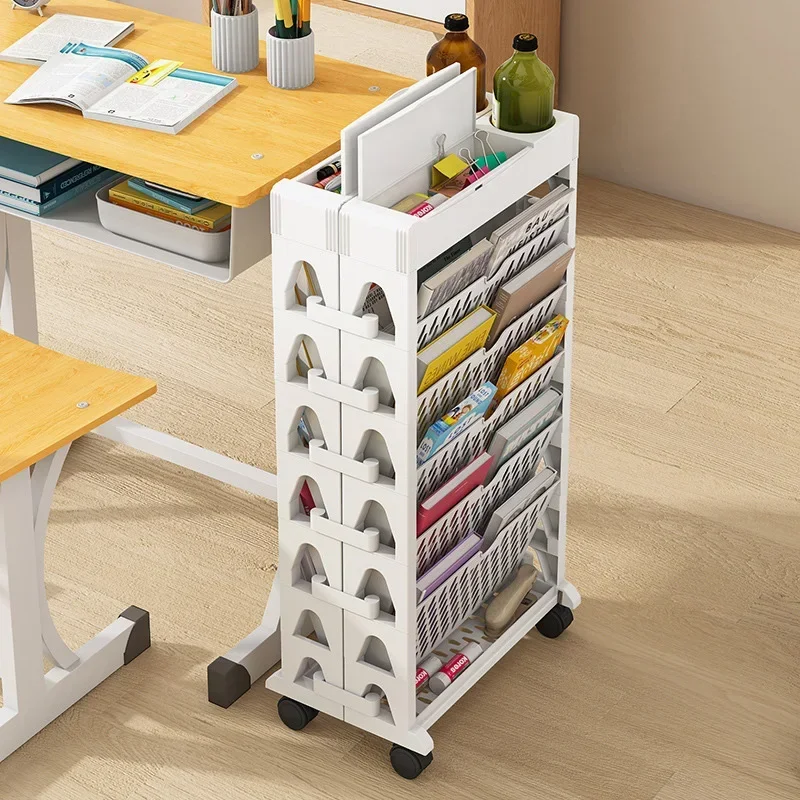 New Model Storage Rack Bookshelf Table Side Wheels Rack Removable Floor Multi Story Dormitory Table Side Storages Basket