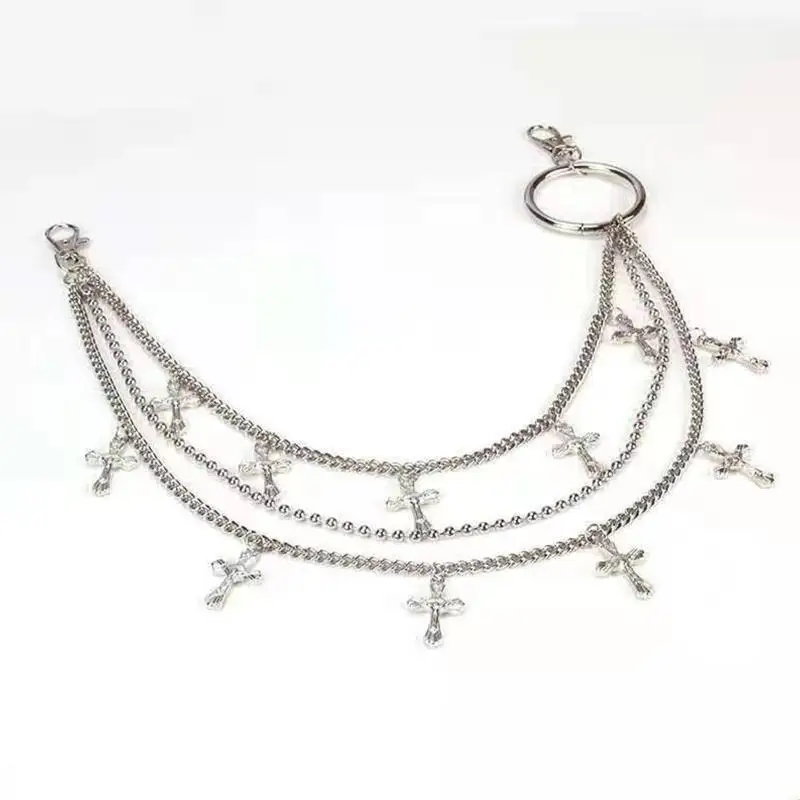 P9FE موضة هاراجوكو المرأة الشرير حزام على شكل سلسلة متعدد الطبقات الصليب سلسلة بدلاية ل J #5
