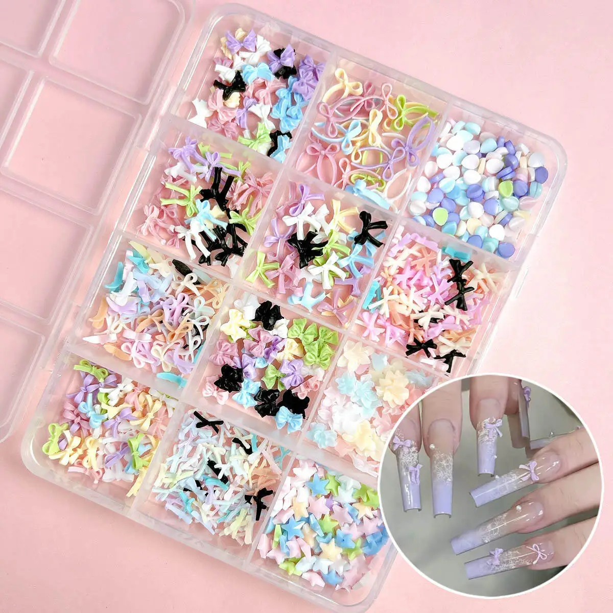 1 صندوق من الحلو القوس الصغير مسمار الفن سحر الكرتون ستار زهرة بتلات النمط الفرنسي الراتنج مسمار الفن الديكور DIY الحرف أجزاء