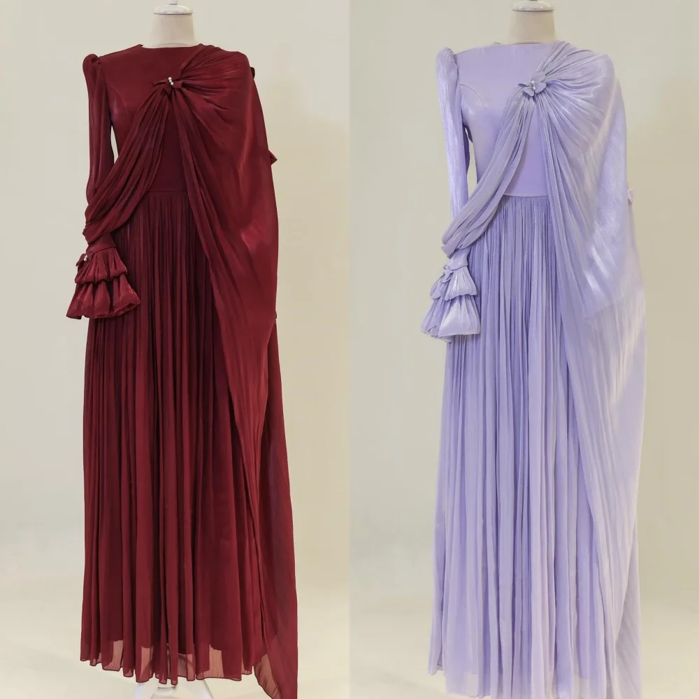 

Customized Modern Style Fashion Chiffon Pleat Ruched Straight Scoop Neck Long Dresses Bespoke Occasion Dresses Sizes Available