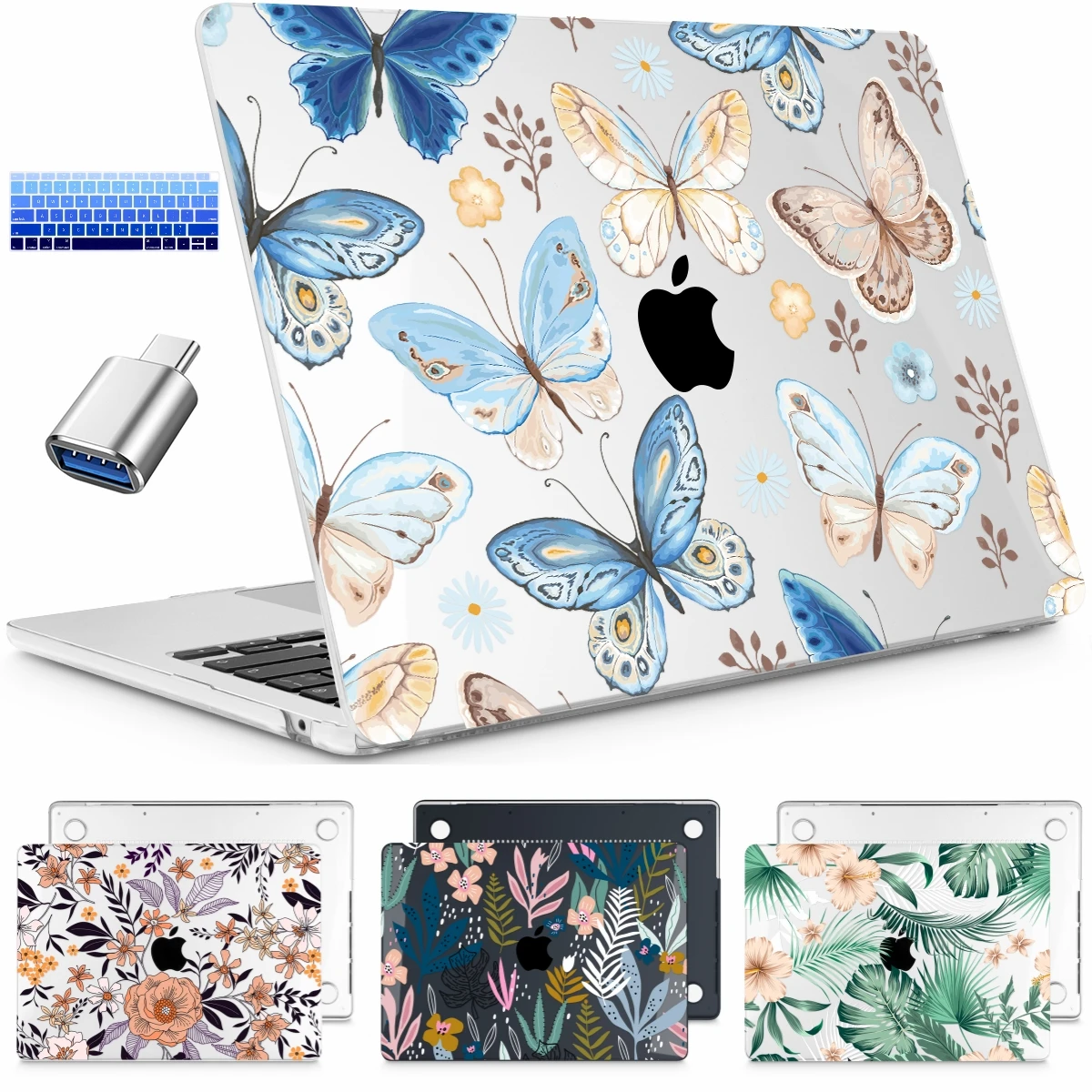 Blue Butterfly Crystal Case for MacBook 2024 M4 M2 Air 15 13 A2681 A2337 M1 2020 Pro 14 16 A2779 A2780 A2485 touch bar A2338