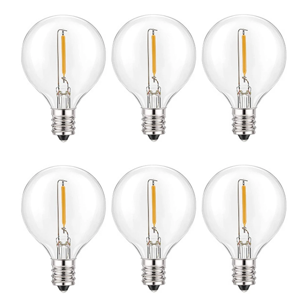 

6Pcs G40 Led Replacement Light Bulbs, E12 Screw Base Shatterproof LED Globe Bulbs for Solar String Lights Warm White