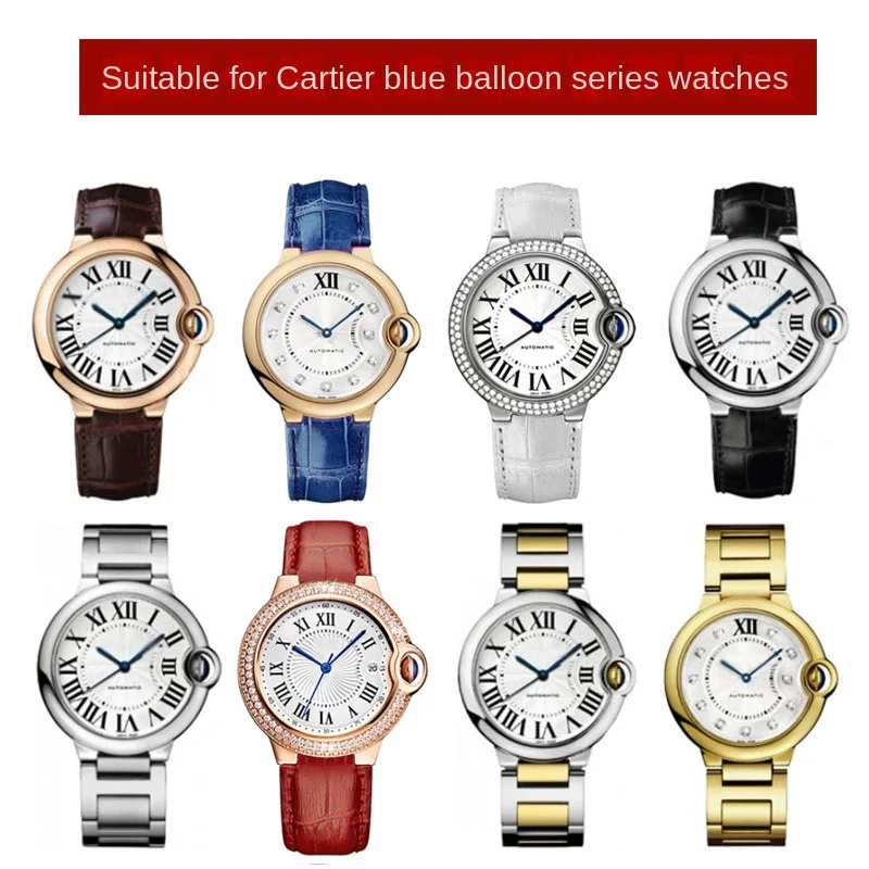 Bracelet de montre en cuir véritable pour Cartier, bracelet de montre, série ballon bleu, bracelet de port, accessoires masculins, 14.8mm, 16.8mm, 18.11mm, 20.12mm