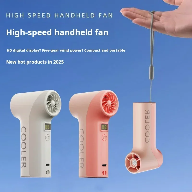 Smart Display Handheld Fan  4000mAh 14.8Hrs  5 Speeds 14m/s CE/FCC  Gradient Color  with LED Light