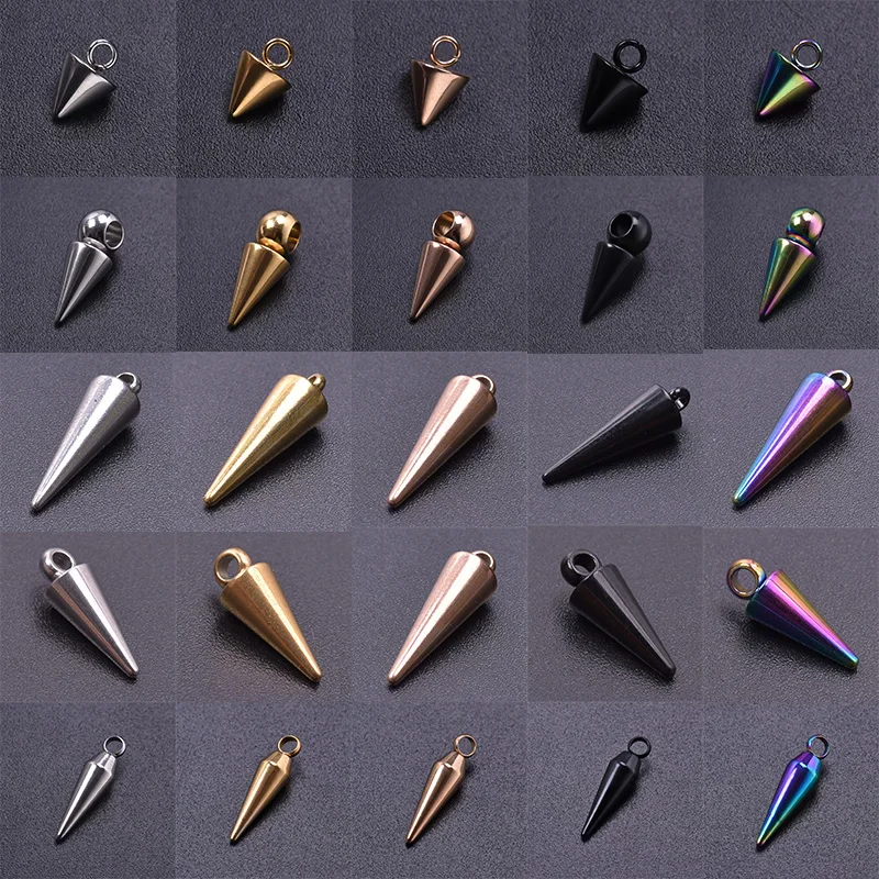 7Pcs/Lot Stainless Steel Kpop Styles Retro Bullet Spike Rivet Charms Diy Women Harajuku Circular Cone Pendant Earrings Jewelry