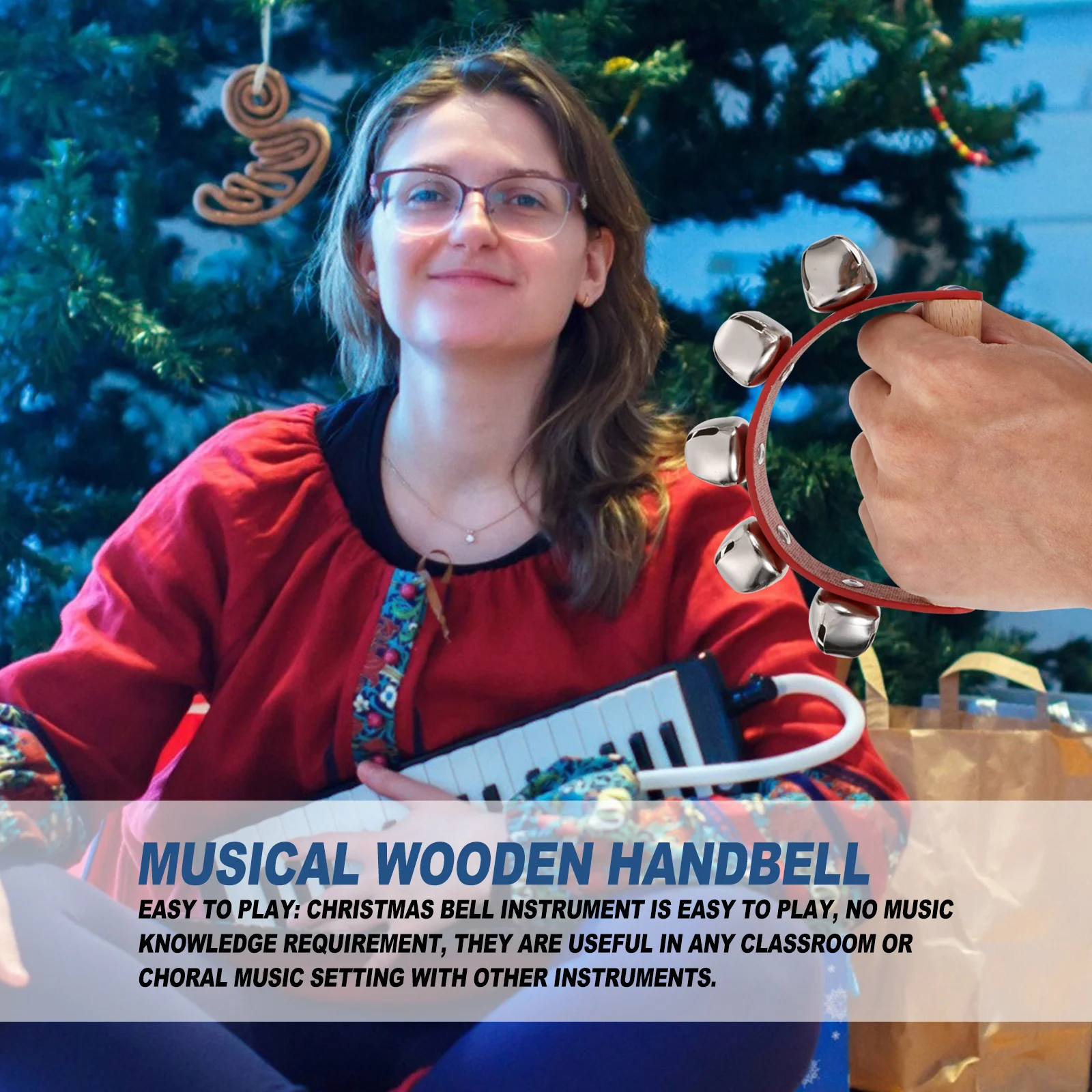 5 قطعة للطفل Handbell عيد الميلاد مزلقة أجراس الاطفال الخشب مقبض أجراس Handbell الموسيقية تهز جرس يده خشخيشات #4