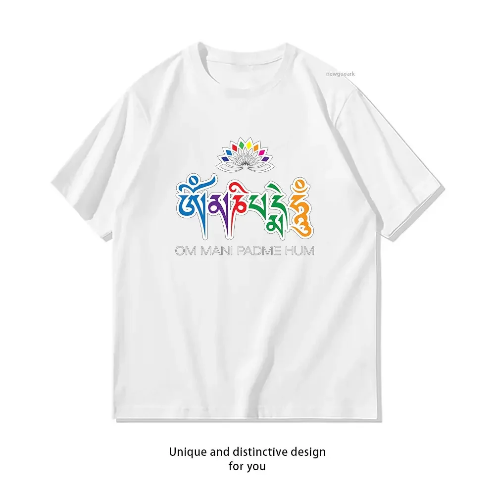 Om Mani Padme Hum Mantra Lotus T-Shirt woman man Casual cotton printed t shirts Creative streetwear camisetas tops ropa hombre