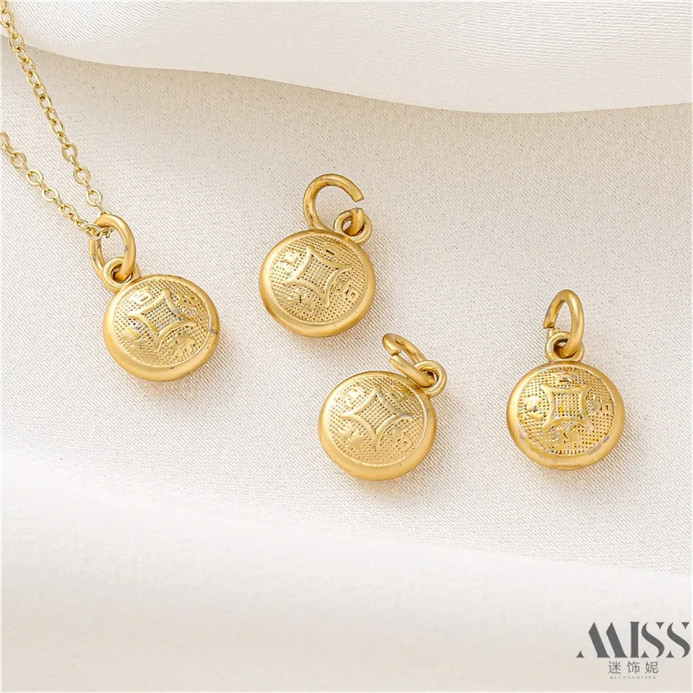 

18K Gold-plated Copper Coin Pendant, Sand Gold Ancient Coins DIY Bracelet Necklace Pendant, Headwear Accessories