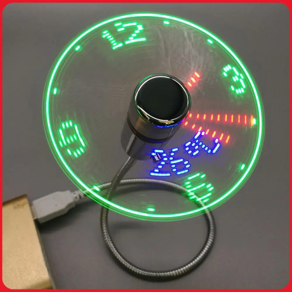 LED Clock Fan Time Temperature Display Mini Cooling Flashing Fan DC 5V Portable Gadgets USB Powered Flexible Gooseneck LED Clock
