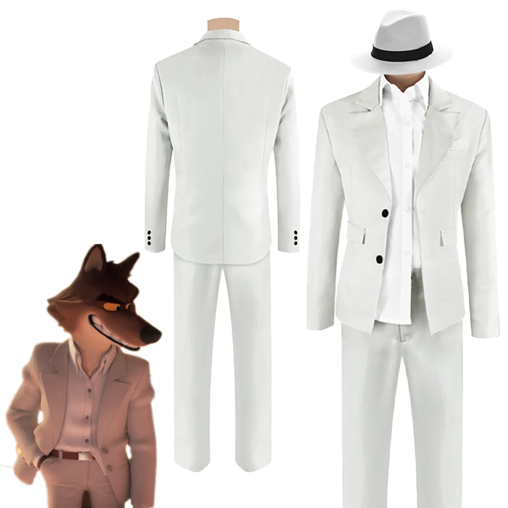 

Fantasia Mr. Wolf Cosplay Gray Suit Hat Cartoon Movie Bad Guys Disfraz Costume Men Fantasy Halloween Carnival Party Outfits