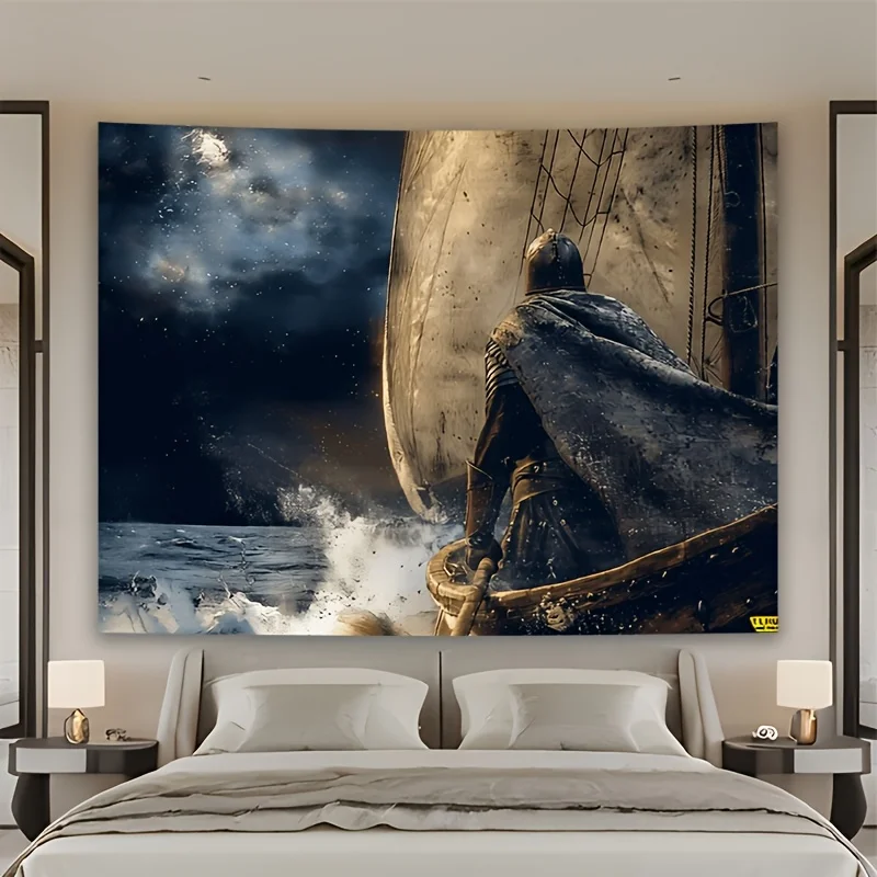 Dramatic Pirate Ship Storm Tapestry Nautical Wall Art Canvas Decor Living Room Bedroom Ocean Scene 150x300cm