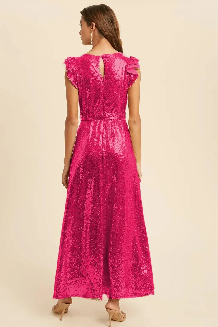 2025, neue glitzernde A-Linie, Vintage-Stil, lange Ball-Roben, Heimkehr-Kleider, ärmellos, Rosen-Pailletten, Abend-Party-Kleider für Frauen