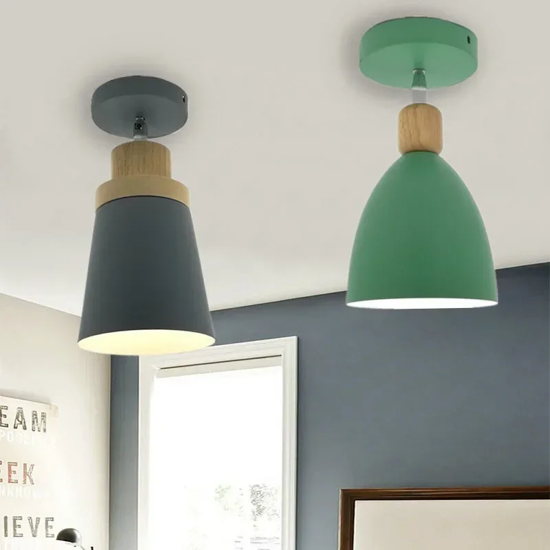 

Macaron LED Ceiling Lamp Creative Modern Simple Color Cartoon Iron Wooden Home Aisle Balcony Entrance Lighting Fixtures