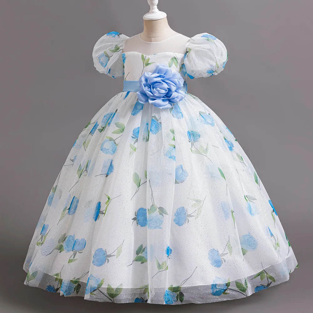 Floral Girls Elegant Dresses Flower Print Girl Child Holiday Dress Summer Daily Clothes Girls' Casual Frocks 5-12 Years