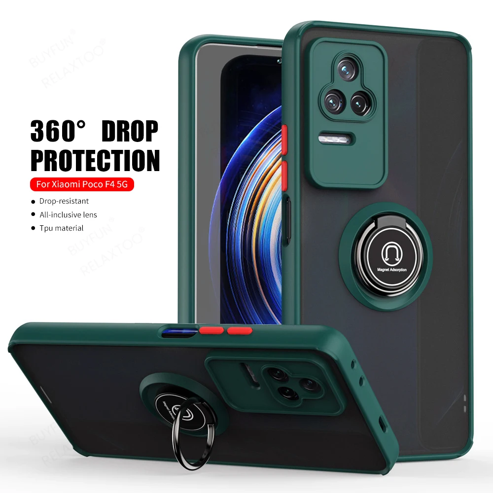 Xiomi POCO F4 5G Car Magnetic Stand Ring Protect Phone Cover Pocophone f 4 POCOf4 Case Heavy Duty Matte Armor Shockproof Coques