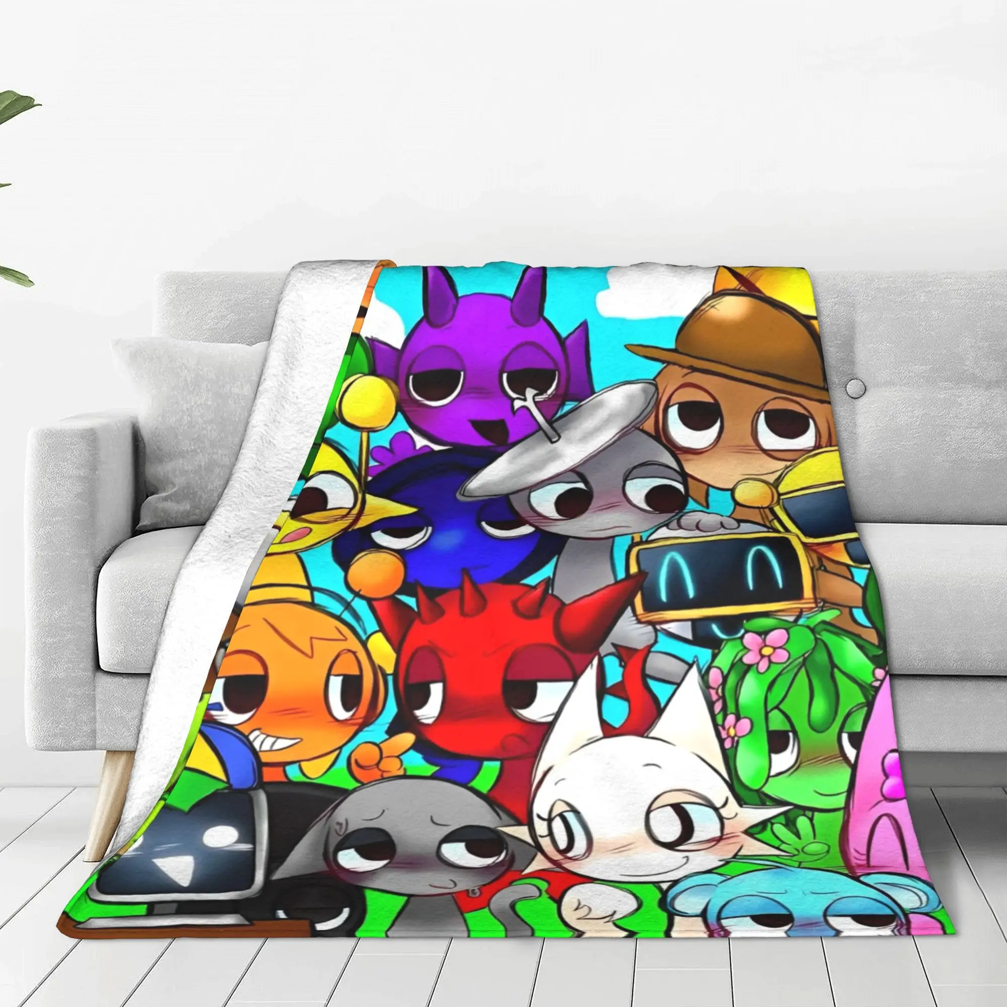 Sprunki Incredibox  Blanket Flannel Cartoon Game  Ultra-Soft Throw Blankets for Airplane Travel Bedroom Quilt