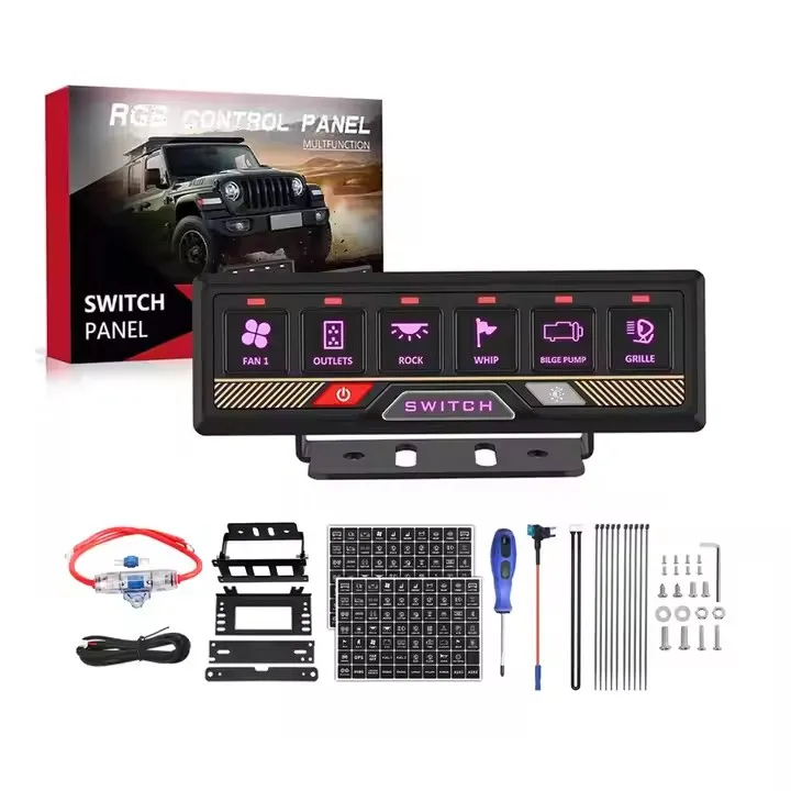 6 عصابة RGB لوحة التبديل 4x4 صندوق التحكم التتابع التلقائي عكس الضوء LED 12 فولت لوحة مفاتيح اللمس لسباق السيارات شاحنة RV على الطرق الوعرة