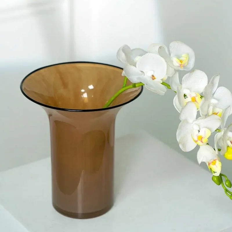 Modern Glass Vase for Flowers, Large Opening Home Decor, Living Room Desktop or Balcony Decor Vase