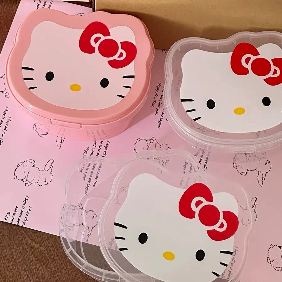 Kawaii Hello Kittys Storage Box Cute Girl Heart Cartoon Desktop Item Sorting Box with Cover Food Sealing Pack Box Gift