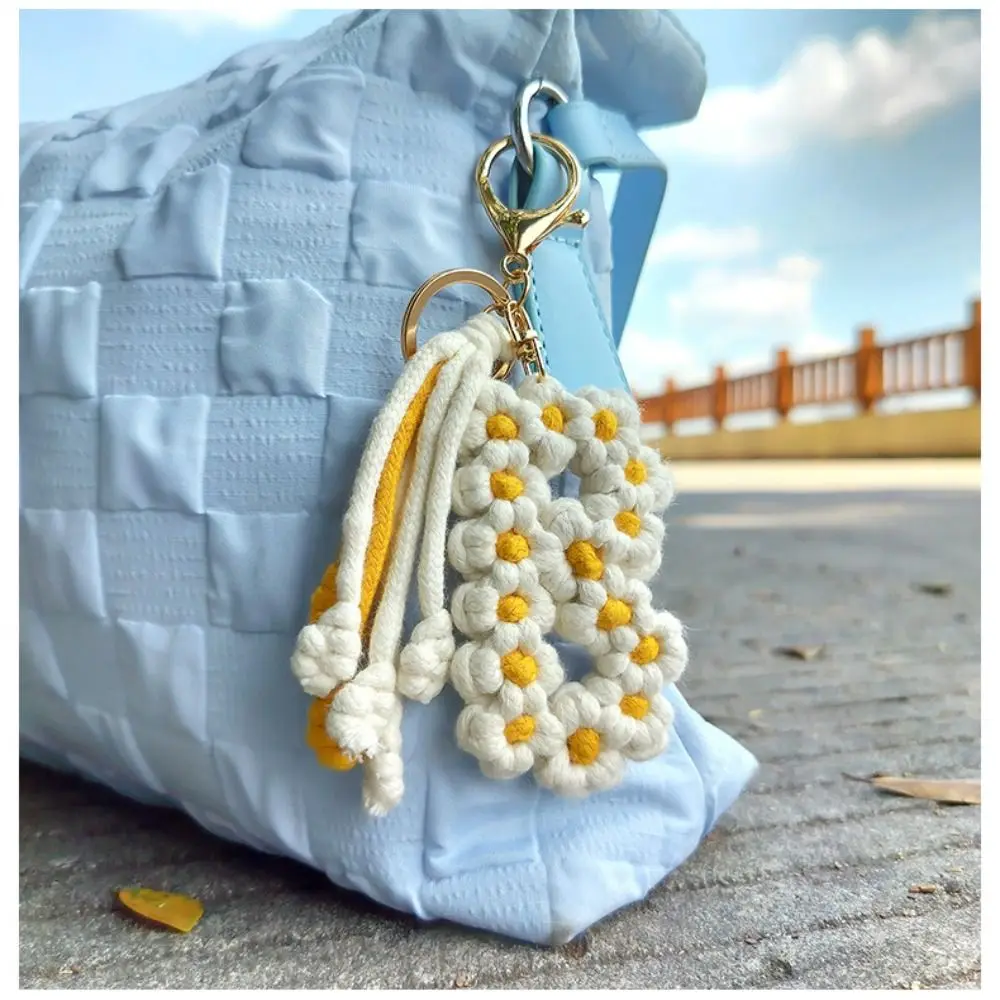 New Creative Letter Keychain Rice Ears Daisy Flowers Bag Pendant Intangible Cultural Heritage Handwoven Bohemian Letter Keychain