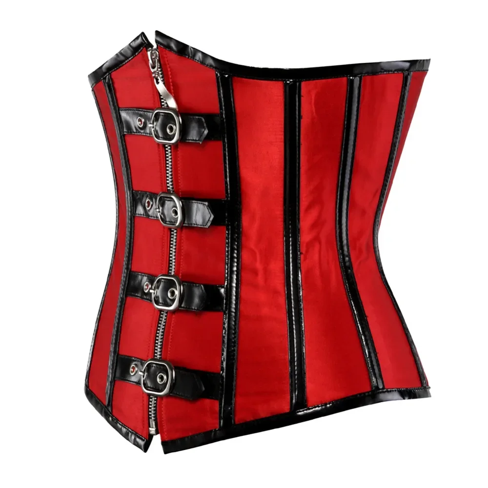 Gothic Spiral Steel Boned Underbust Corset Zipper Waist Trainer Cincher Lace Up Steampunk Corsets and Bustiers Plus Size XS-3XL