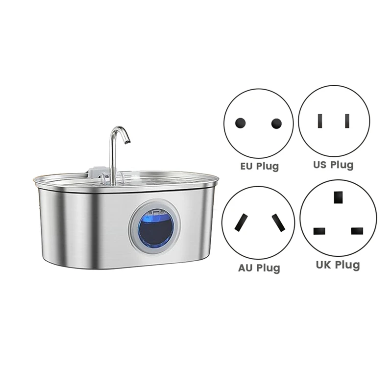 

Pet Water Fountain Water Fountain Stainless Steel With Transparent Window Ultra Quiet Pet Water Feeder