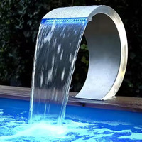 60x30cm RGB Garden Pool Waterfall Stainless Steel Water Fountain Pond Swimming Feature Decorative  with Led light