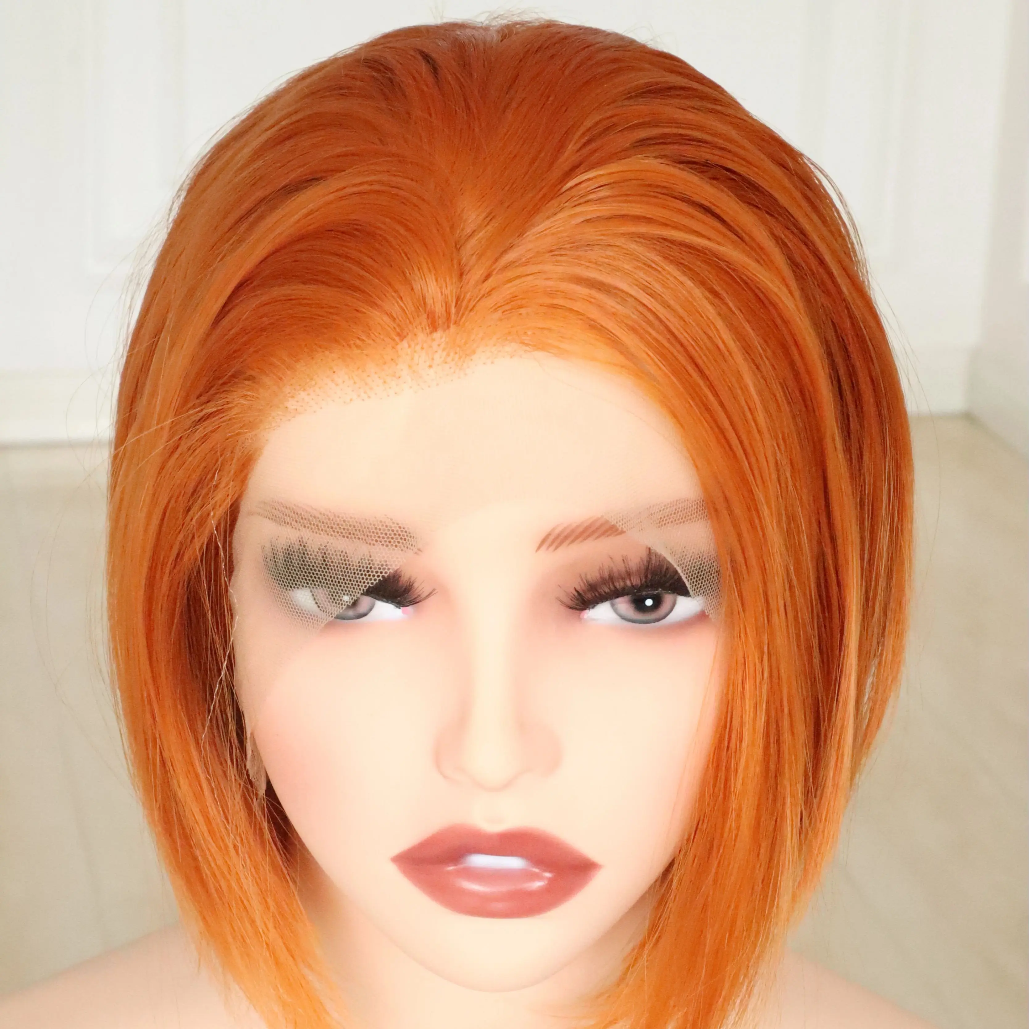 Orange Short Bob Cut Cosplay Wigs for Man Natural Synthetic 13x4 Lace Front Glueless Wig for Woman High Quality Pixie Party Wig