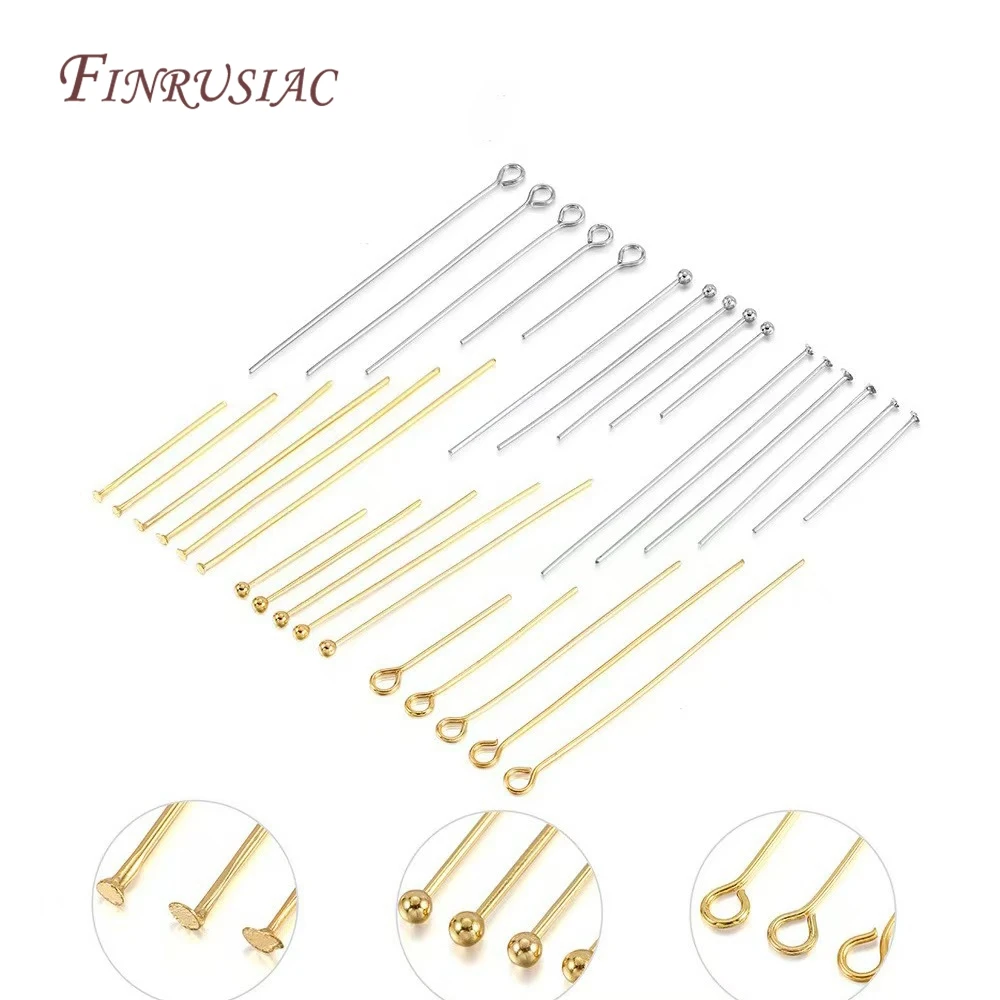 100Pcs/lot 18K Gold Plated Ball Head Pins&Eye Pins,Flat T Head Pins,Metal Wire Pins For DIY Beading Jewelry Making Supplies
