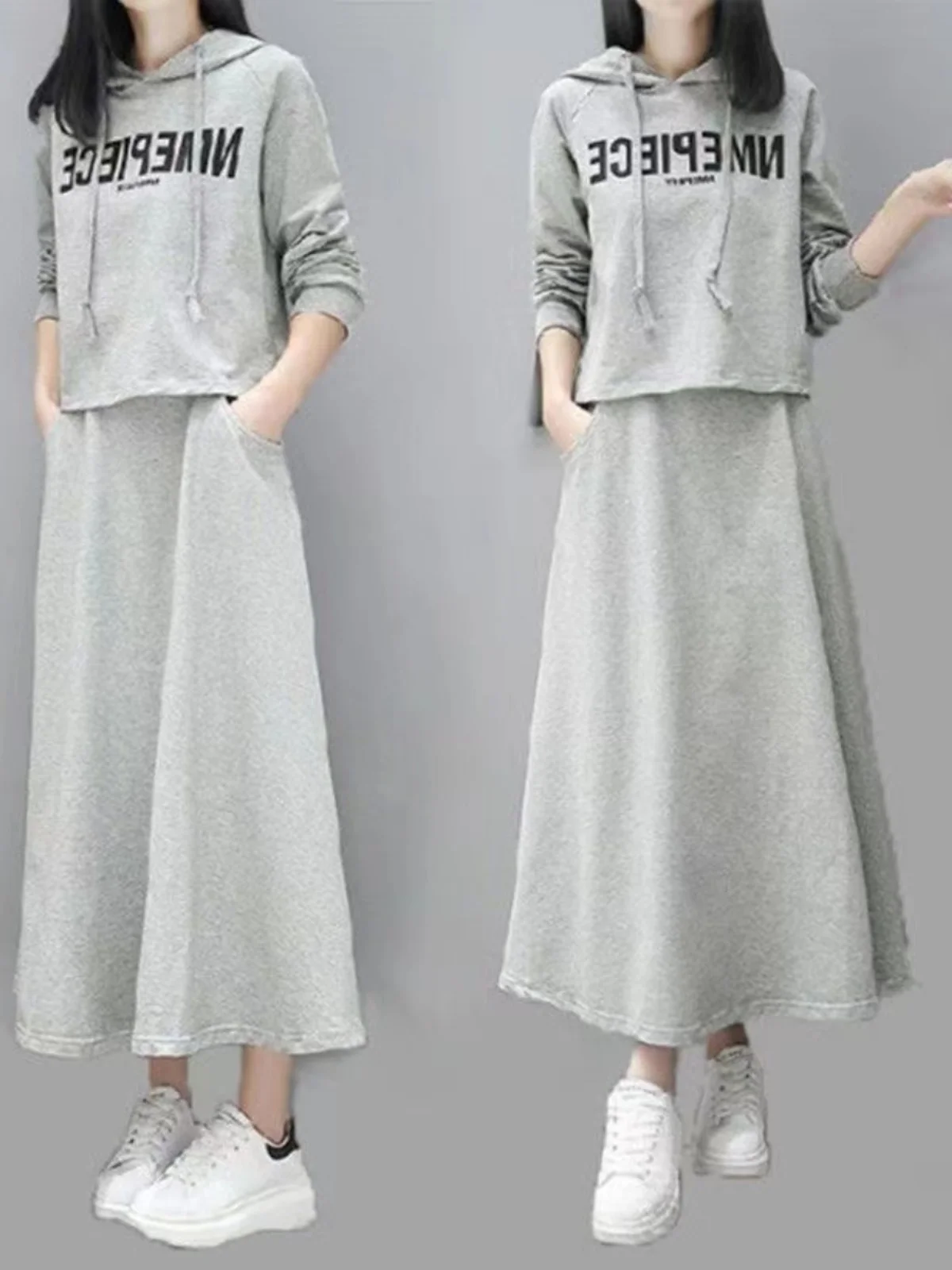 

Plus Size Faionable plus Size Hoodie Dr Two Piece Set Spring Autumn Slimming Belly Covering Trendy Women's Clothing Ensemble