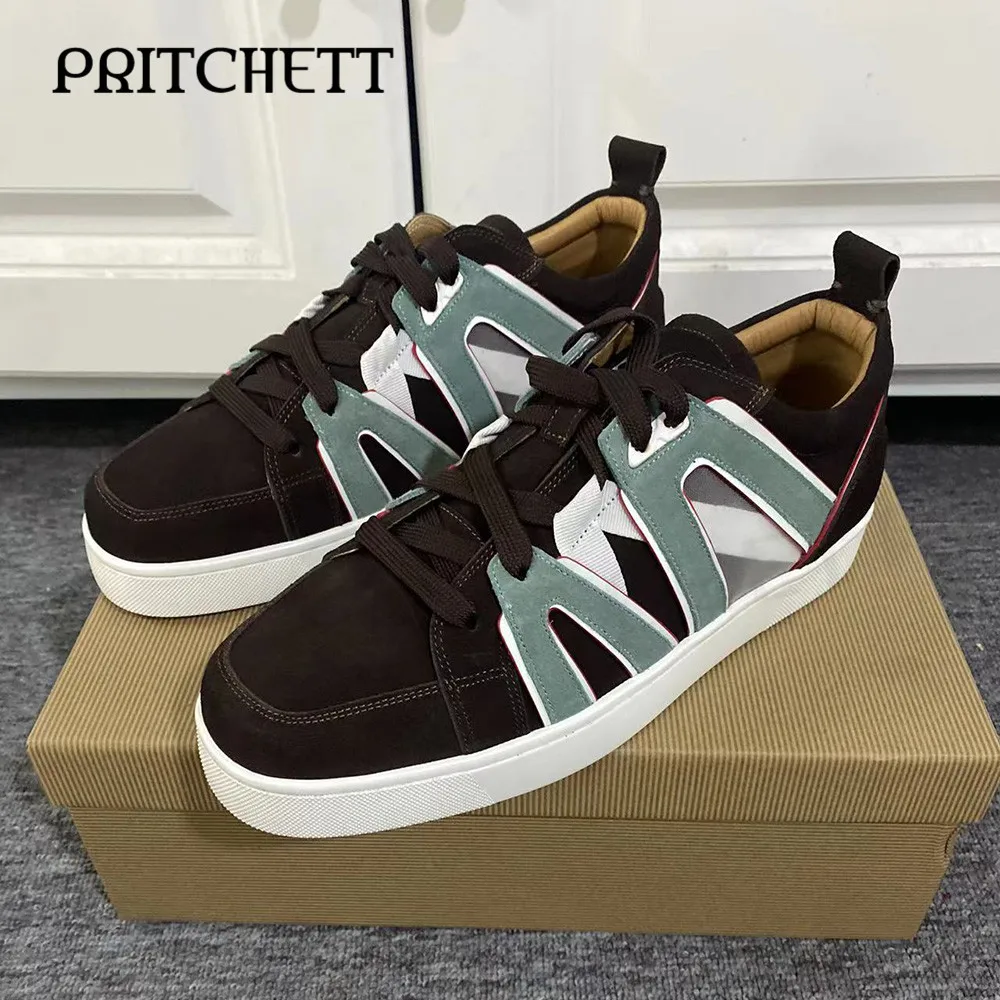 

Colorblock Suede Casual Shoes Brown Round Toe Lace-Up Sneakers Large Size Comfortable Daily Men's Shoes Women's Shoes