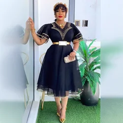 African Turkey Office Ladies Dresses Overalls Dashiki Print Sleeve Bodycon Slim Robe Elegant Women Party Gown Summer Clothing